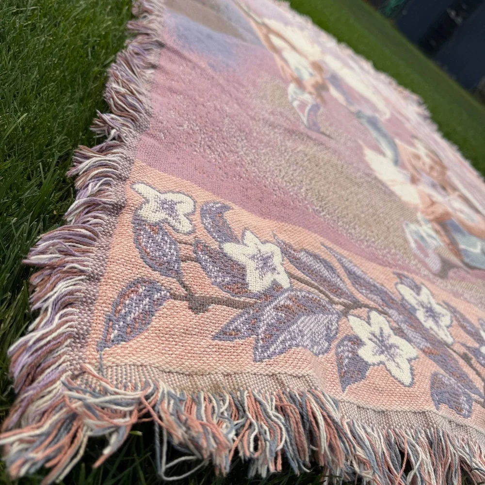 Vintage Goodwin Weavers Ballerina Woven Tapestry Throw Blanket Cotton Pink 68x48